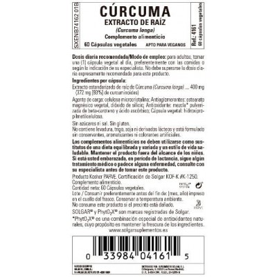 Comprar SOLGAR CURCUMA EXTRACTO DE RAIZ (CURCUMA LONGA) 60 CAPSULAS VEGETALES al mejor precio en NuestraFarma, tu farmacia online