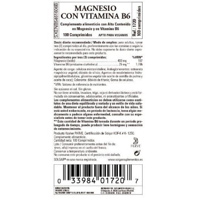 Comprar SOLGAR MAGNESIO+VITAMINA B6 100 COMPRIMIDOS al mejor precio en NuestraFarma, tu farmacia online