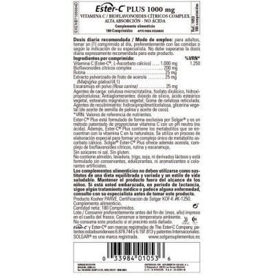 Comprar SOLGAR ESTER-C PLUS VITAMINA C 1000MG 180 COMPRIMIDOS al mejor precio en NuestraFarma, tu farmacia online