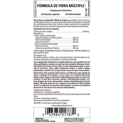 Comprar SOLGAR FORMULA DE FIBRA MULTIPLE 120 CAPSULAS VEGETALES al mejor precio en NuestraFarma, tu farmacia online