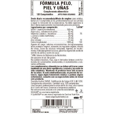 Comprar SOLGAR FORMULA PELO, PIEL Y UÑAS 120 COMPRIMIDOS al mejor precio en NuestraFarma, tu farmacia online