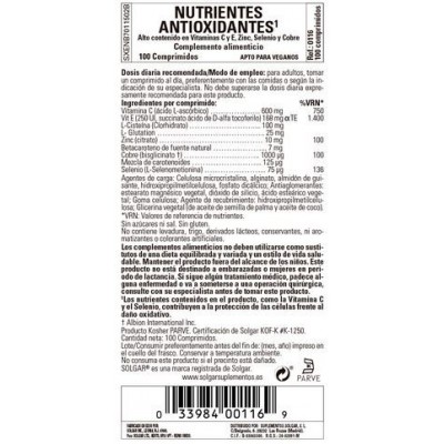Comprar SOLGAR NUTRIENTES ANTIOXIDANTES 100 COMPRIMIDOS al mejor precio en NuestraFarma, tu farmacia online