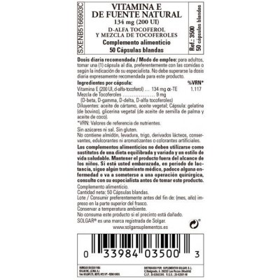 Comprar SOLGAR VITAMINA E 200UI (134MG) 50 CAPSULAS BLANDAS al mejor precio en NuestraFarma, tu farmacia online
