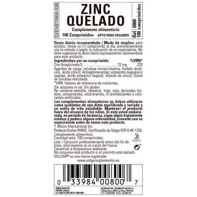 Comprar SOLGAR ZINC QUELADO 100 COMPRIMIDOS al mejor precio en NuestraFarma, tu farmacia online