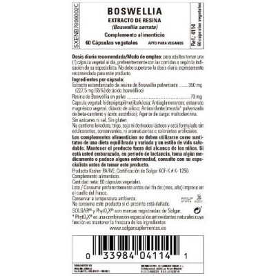 Comprar SOLGAR BOSWELLIA 60 CAPSULAS VEGETALES al mejor precio en NuestraFarma, tu farmacia online