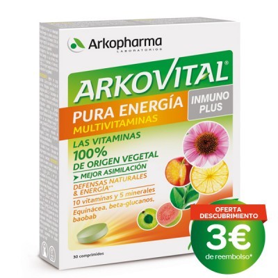 Comprar ARKOVITAL PURA ENERGIA INMUNOPLUS 30 COMPRIMIDOS al mejor precio en NuestraFarma, tu farmacia online