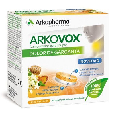 Comprar ARKOVOX DOLOR DE GARGANTA MIEL-LIMON 20 COMPRIMIDOS PARA CHUPAR al mejor precio en NuestraFarma, tu farmacia online