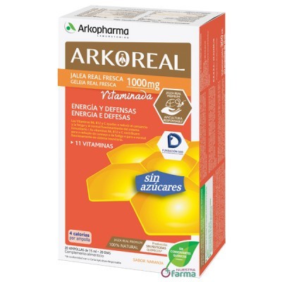 Comprar ARKOREAL JALEA REAL VITAMINADA SIN AZUCAR 20 AMPOLLAS 15 ML al mejor precio en NuestraFarma, tu farmacia online