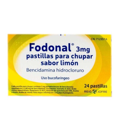 Comprar FODONAL 3 mg 24 PASTILLAS PARA CHUPAR (SABOR LIMON) al mejor precio en NuestraFarma, tu farmacia online